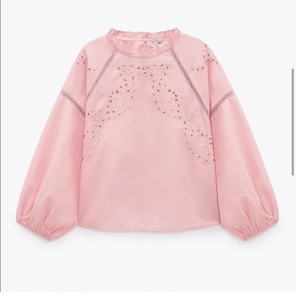 ZARA Eyelet Blouse PEACHY PINK XS - Picture 2 of 5